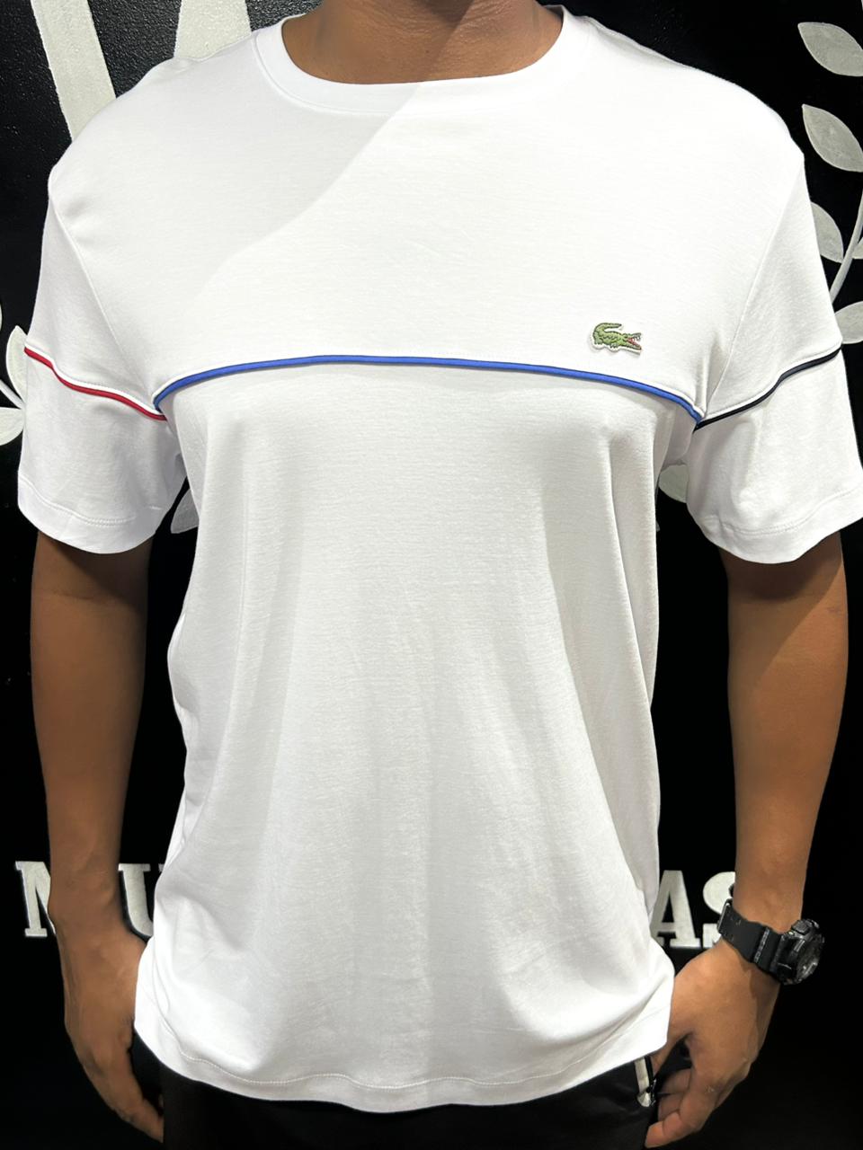 Camisa Lacoste Branca com listra